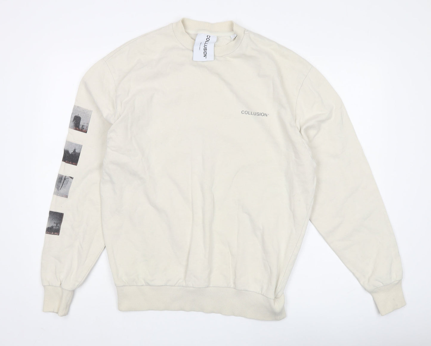 Unisex Adults UK Size XS COLLUSION Beige Pullover Sweatshirt