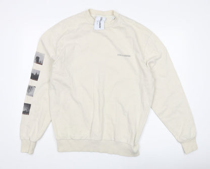 Unisex Adults UK Size XS COLLUSION Beige Pullover Sweatshirt