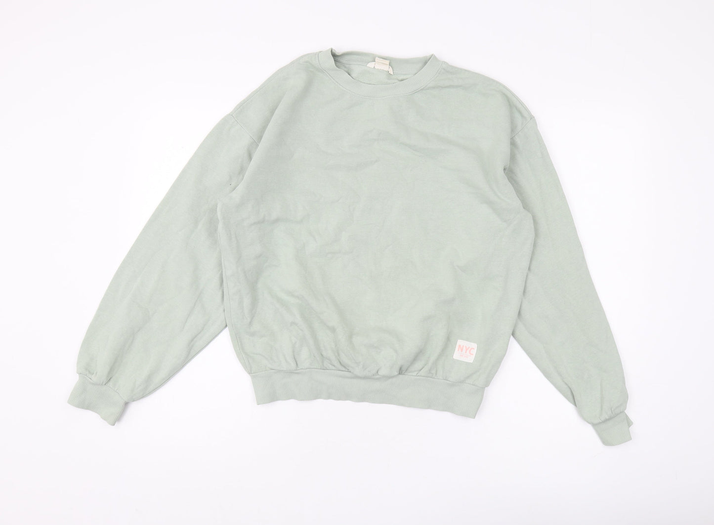 H&M Girls Green Pullover Sweatshirt, 13-14 Years, Crew Neck