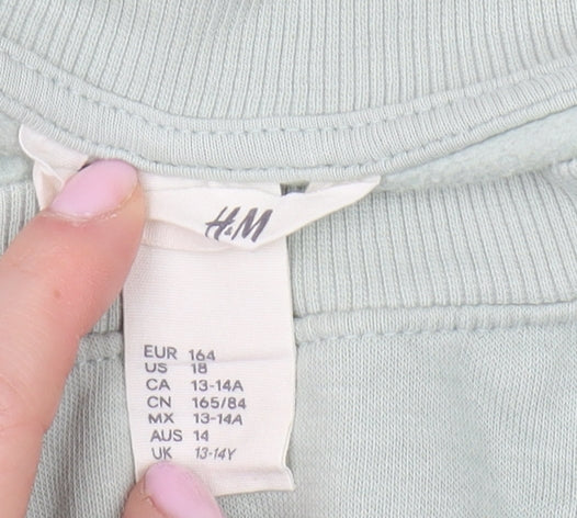 H&M Girls Green Pullover Sweatshirt, 13-14 Years, Crew Neck