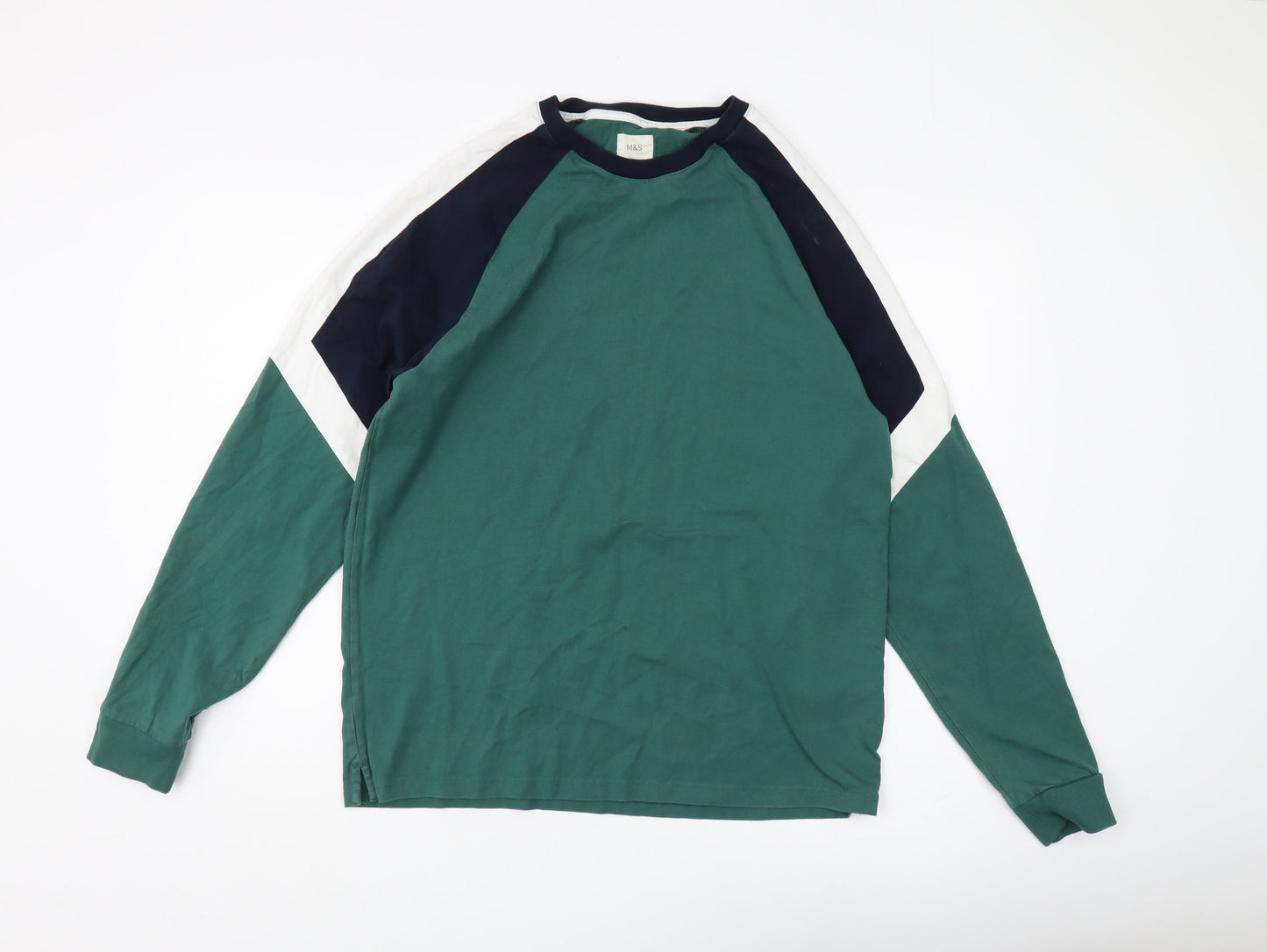 Marks and Spencer Men's Green Long Sleeve T-Shirt - L