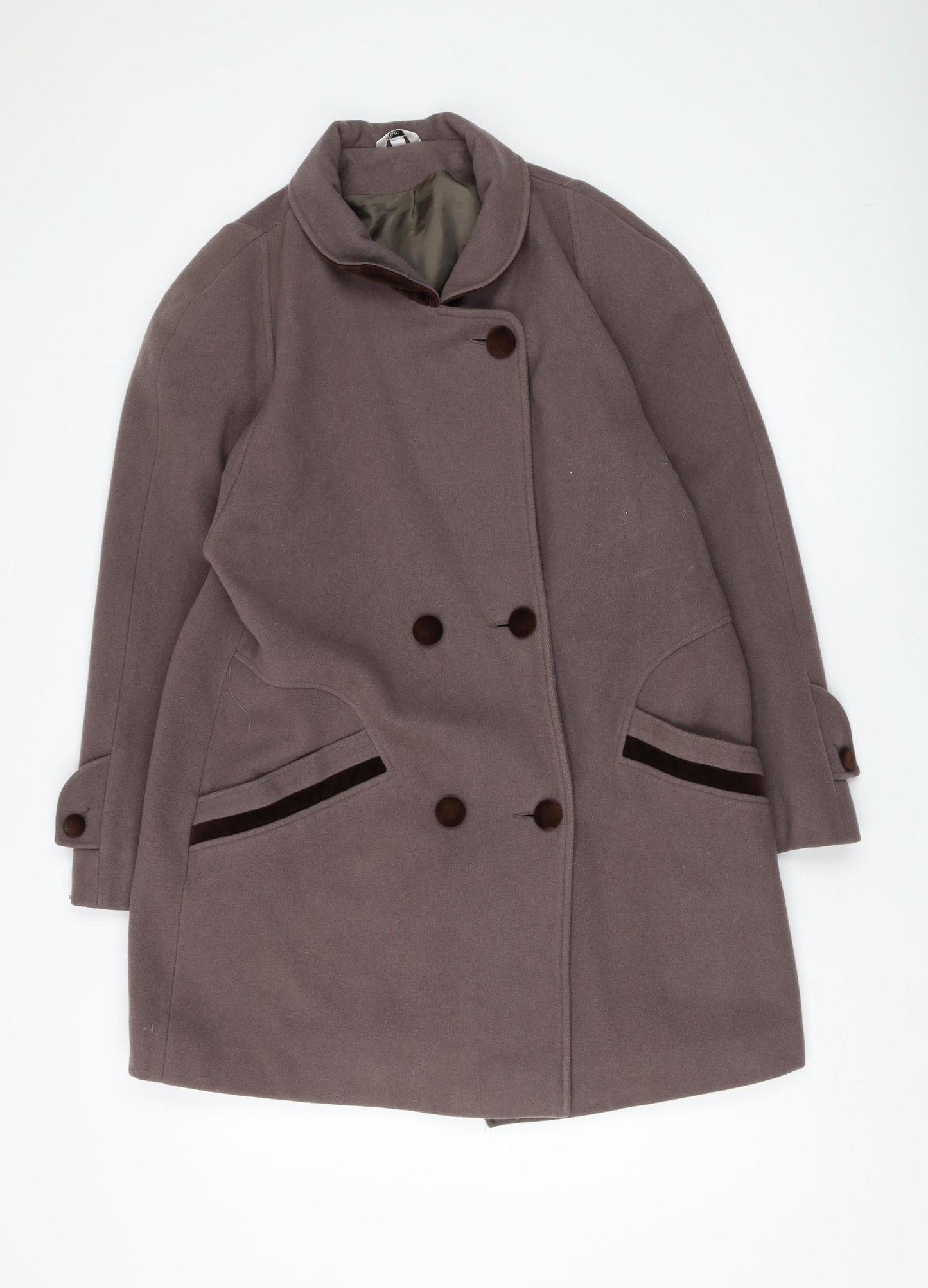 Klass Women's Brown Wool Coat - Size 12, Double-Breasted