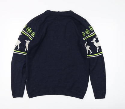 H&M Unisex Blue Reindeer Winter Pullover Jumper S