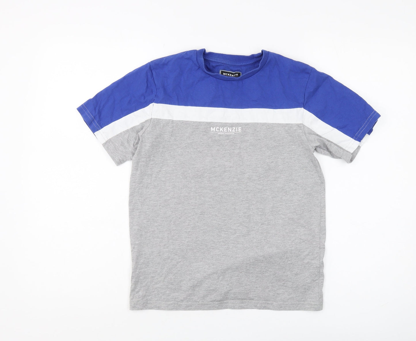 McKenzie Boys Blue Grey Colourblock Crew Neck T-Shirt 12-13 Years