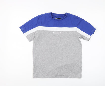 McKenzie Boys Blue Grey Colourblock Crew Neck T-Shirt 12-13 Years