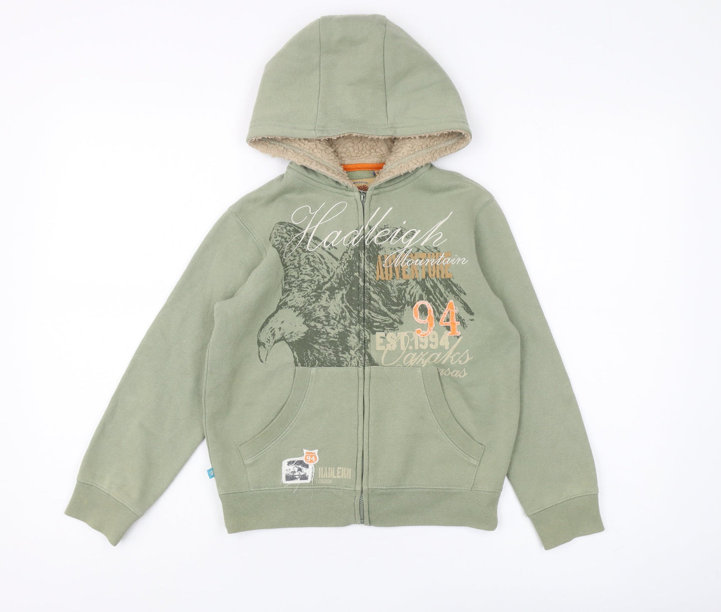 Hadleigh London Boys Green Hoodie, 7 Years, Full Zip Warm Fleece