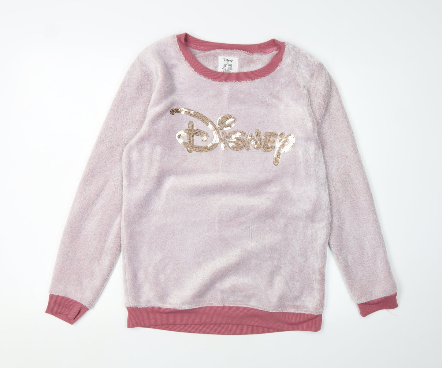 Disney Women's Pink Sequin Crew Neck Pyjama Top 10-12