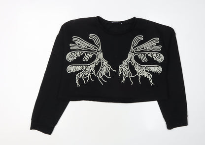 Zara Black Embroidered Women's Sweatshirt UK 0