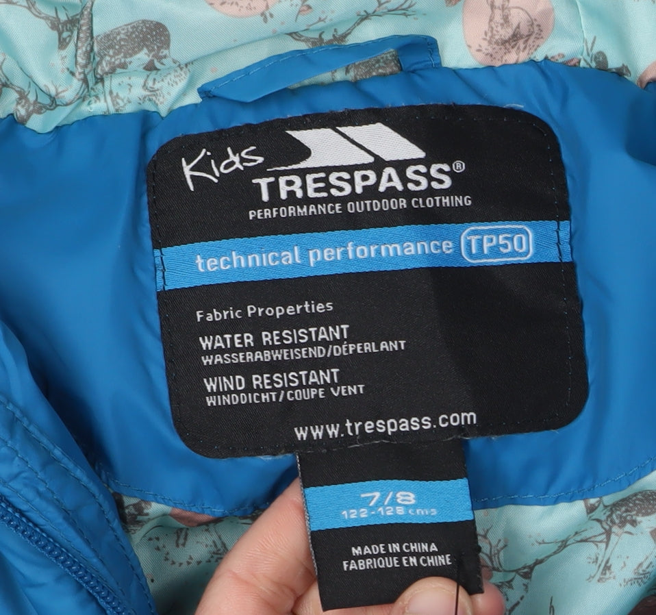 Trespass Girls Blue Hooded Puffer Jacket 7-8 Years