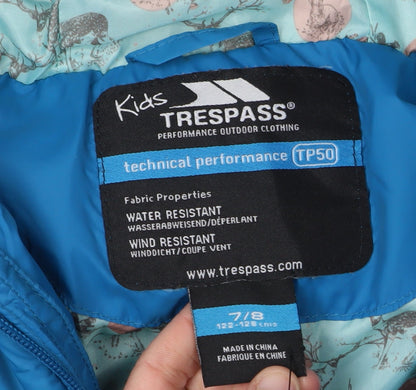 Trespass Girls Blue Hooded Puffer Jacket 7-8 Years