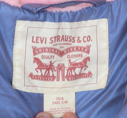 Levi's Girls Puffer Jacket 10Y Pink Blue Colourblock