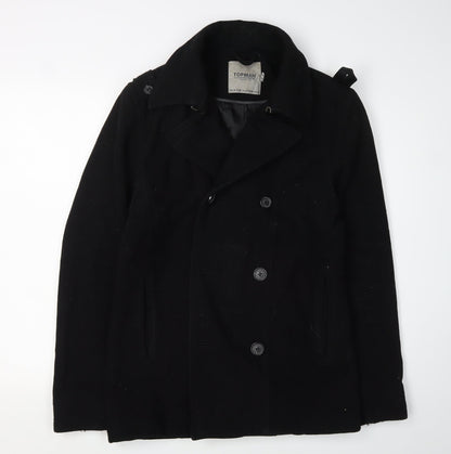 Mens UK Size M Topman Black Pea Coat