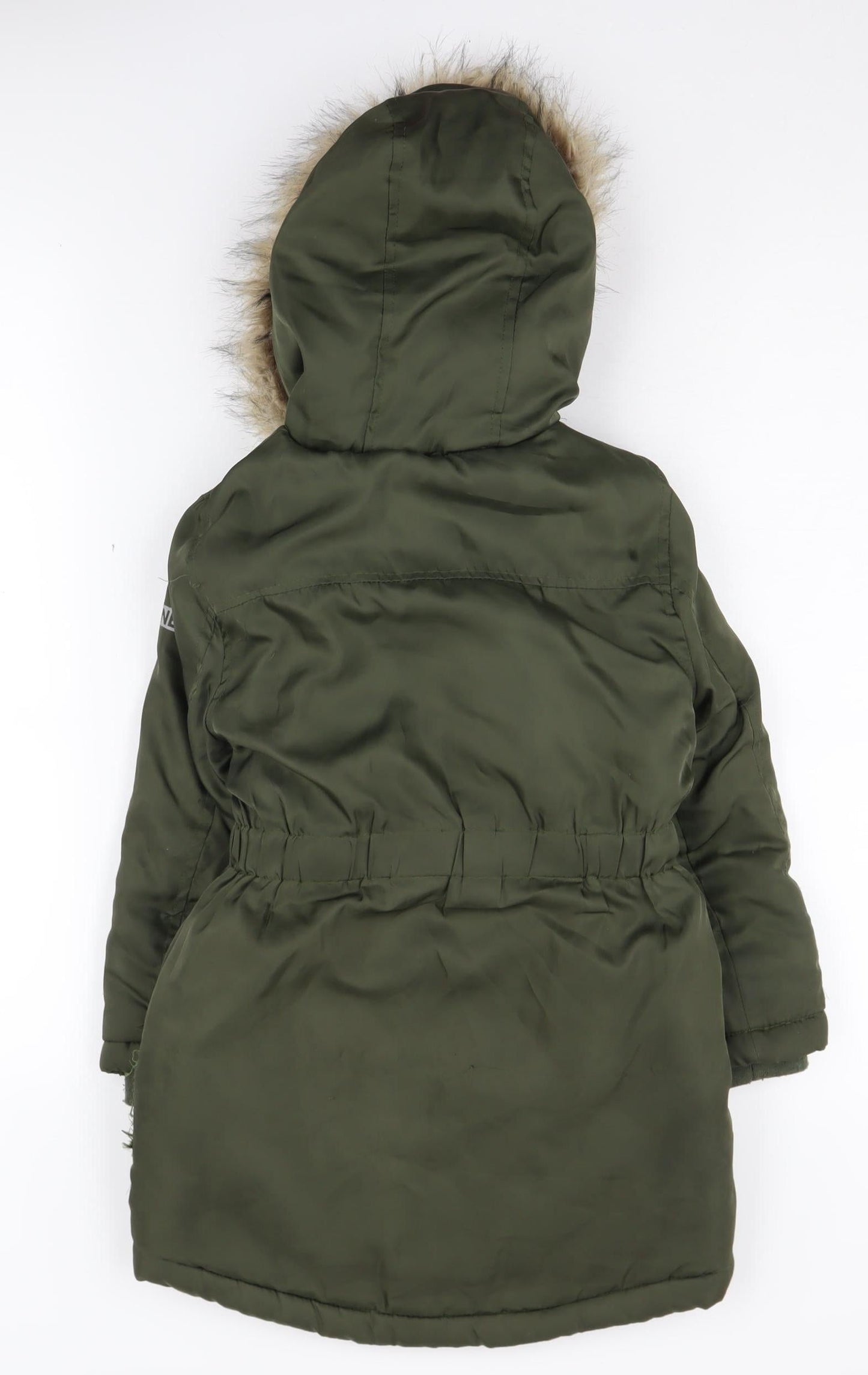 Maine Girls Green Parka Coat with Fur Trim, 7-8 Years