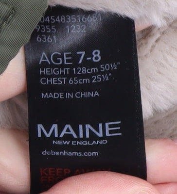 Maine Girls Green Parka Coat with Fur Trim, 7-8 Years