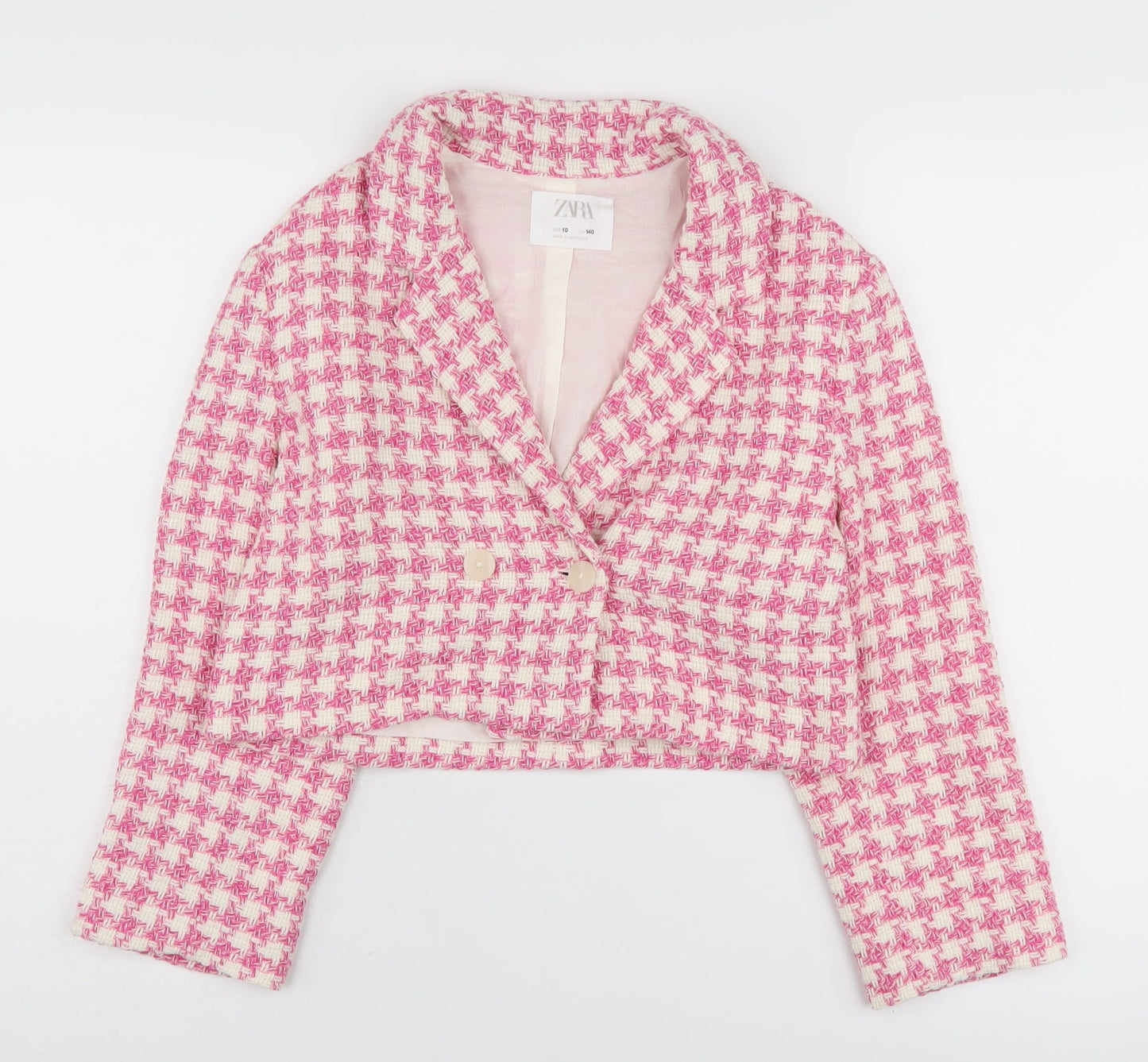 Zara Women's Pink Houndstooth Cropped Blazer Size 10