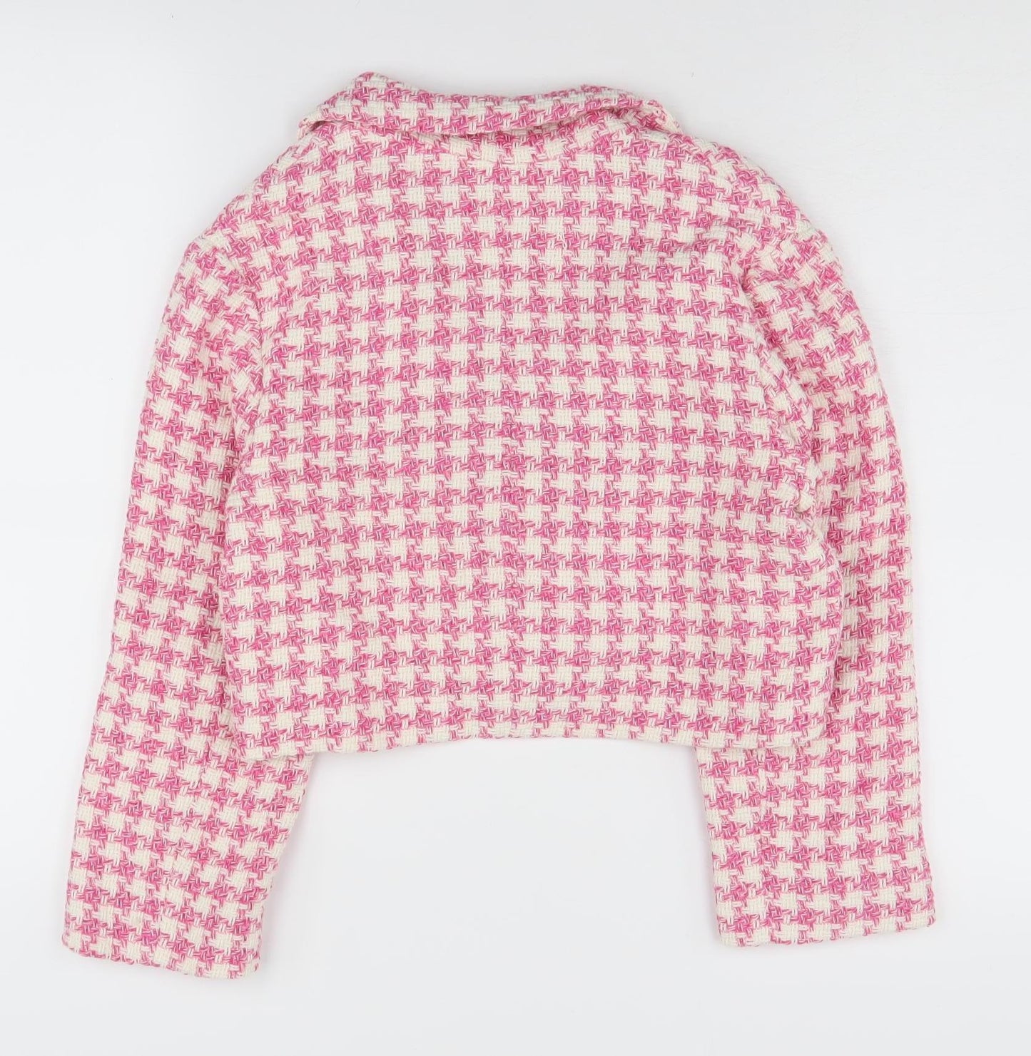 Zara Women's Pink Houndstooth Cropped Blazer Size 10