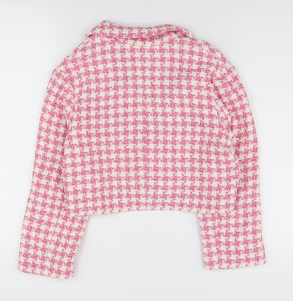 Zara Women's Pink Houndstooth Cropped Blazer Size 10