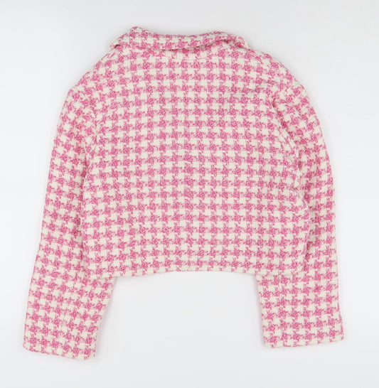 Zara Women's Pink Houndstooth Cropped Blazer Size 10