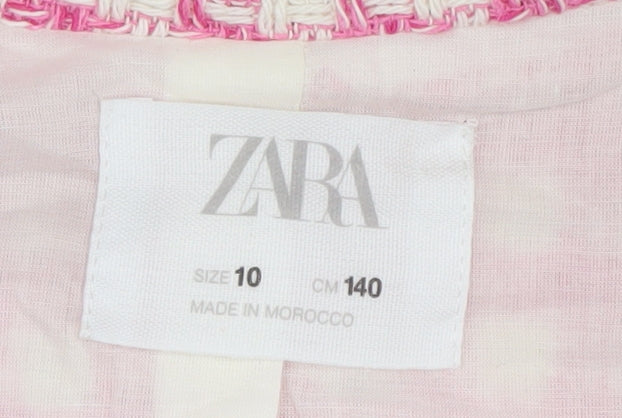 Zara Women's Pink Houndstooth Cropped Blazer Size 10