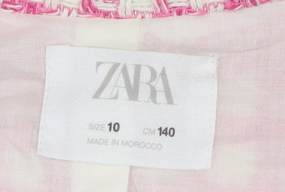 Zara Women's Pink Houndstooth Cropped Blazer Size 10