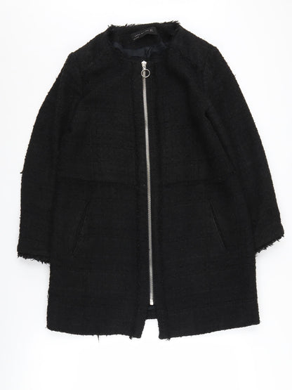 Zara Women's Black Tweed Coat, Size 12, Casual Zip