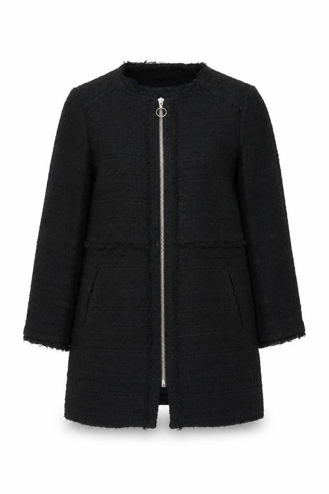 Zara Women's Black Tweed Coat, Size 12, Casual Zip