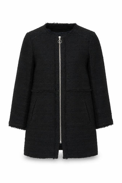 Zara Women's Black Tweed Coat, Size 12, Casual Zip