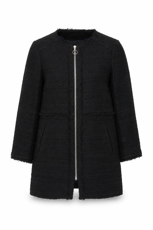 Zara Women's Black Tweed Coat, Size 12, Casual Zip