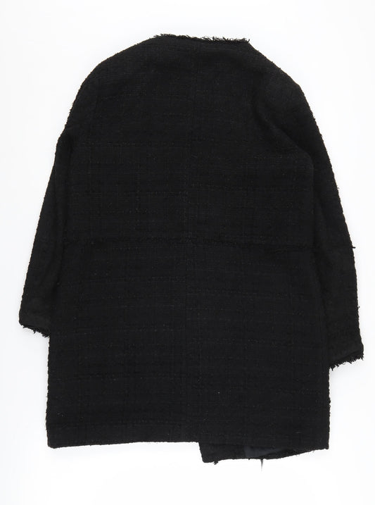 Zara Women's Black Tweed Coat, Size 12, Casual Zip