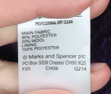 Marks & Spencer Women’s Purple Check Overcoat Size 14