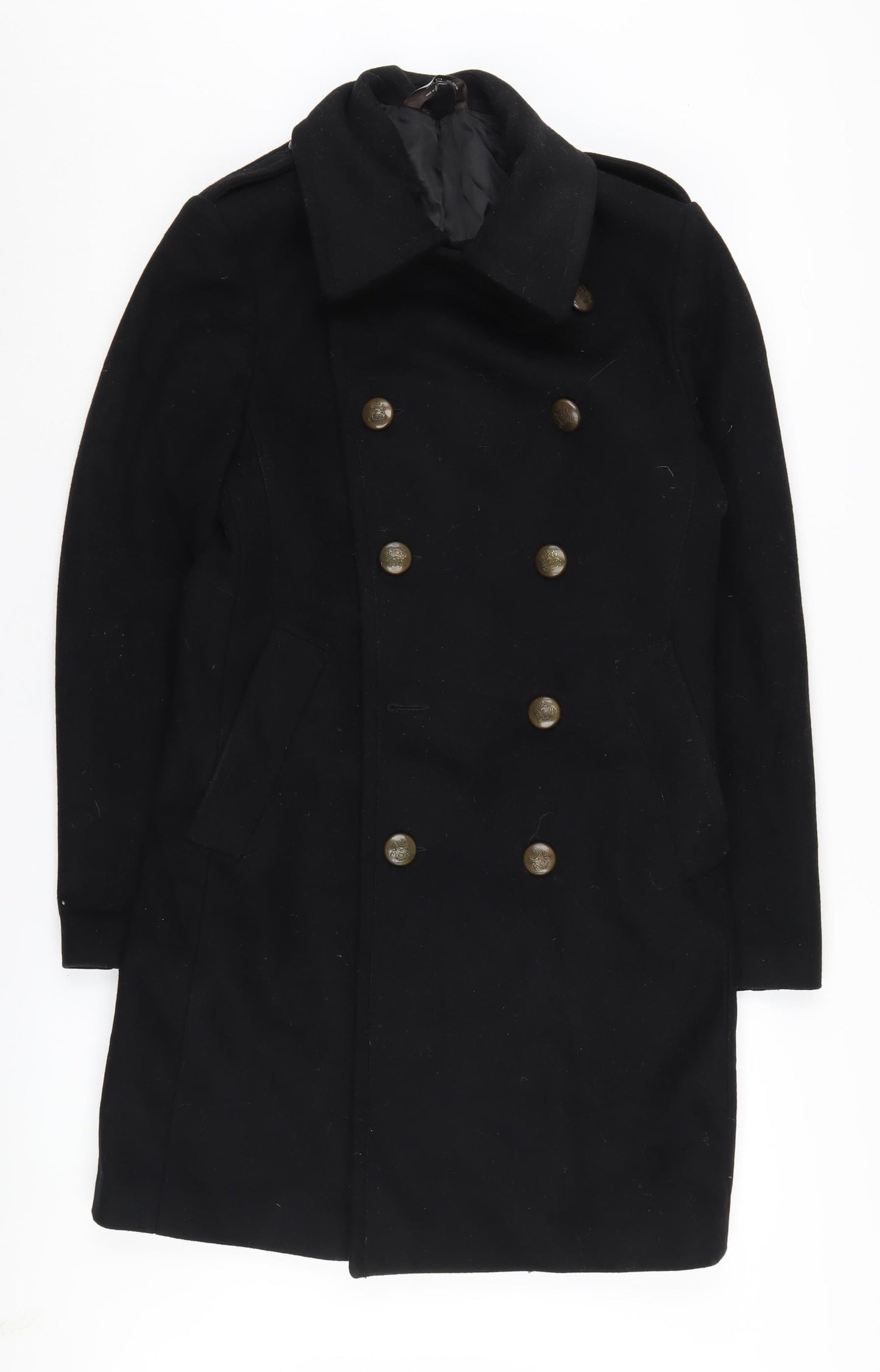 Zara Man Black Wool Pea Coat Size S
