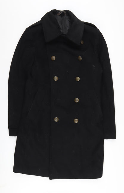 Zara Man Black Wool Pea Coat Size S