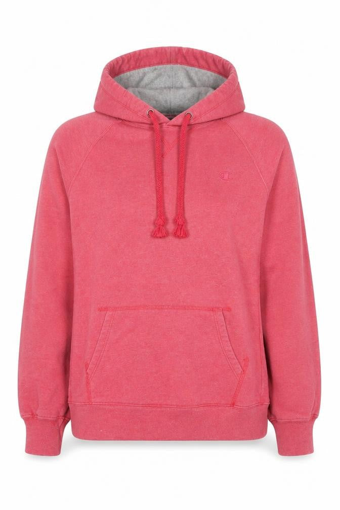 Front view of Champion Pink Pullover Hoodie, L unisex, logo, casual