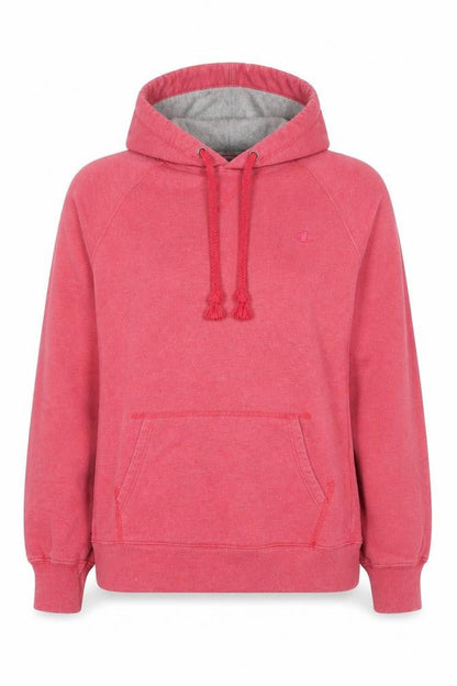 Front view of Champion Pink Pullover Hoodie, L unisex, logo, casual