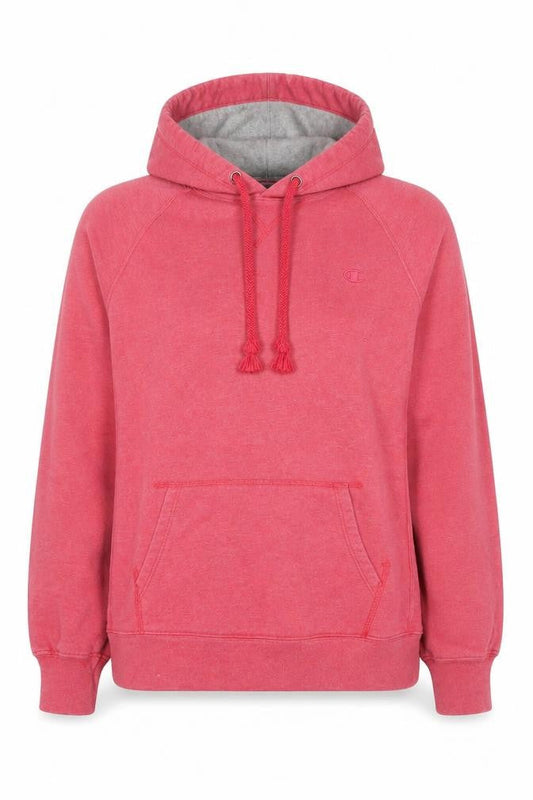 Front view of Champion Pink Pullover Hoodie, L unisex, logo, casual