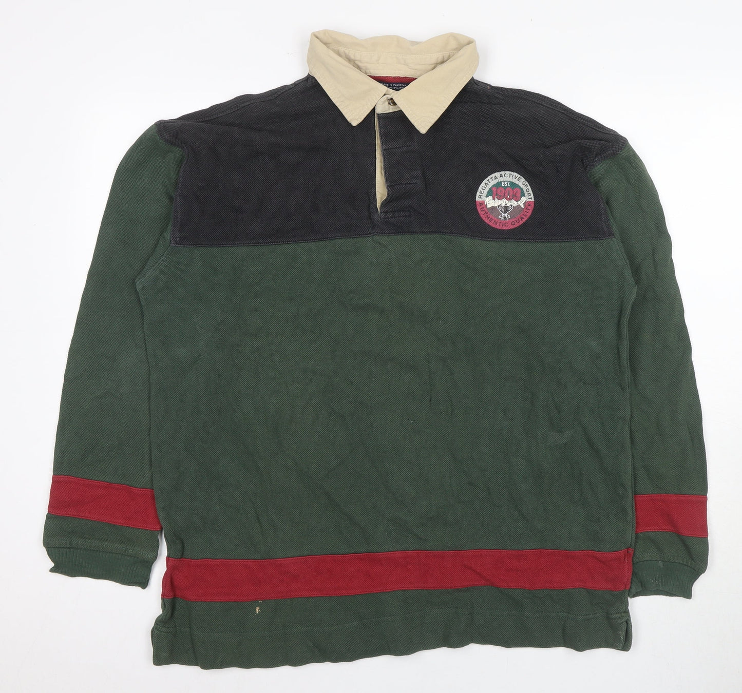 Regatta Men's Green M Long Sleeve Colourblock Polo