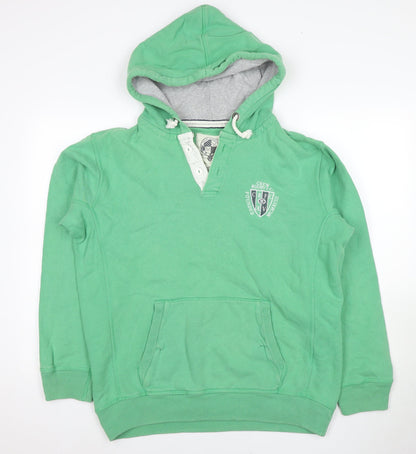 Crew Clothing Co Men's Green Henley Hoodie, Size M, Cotton