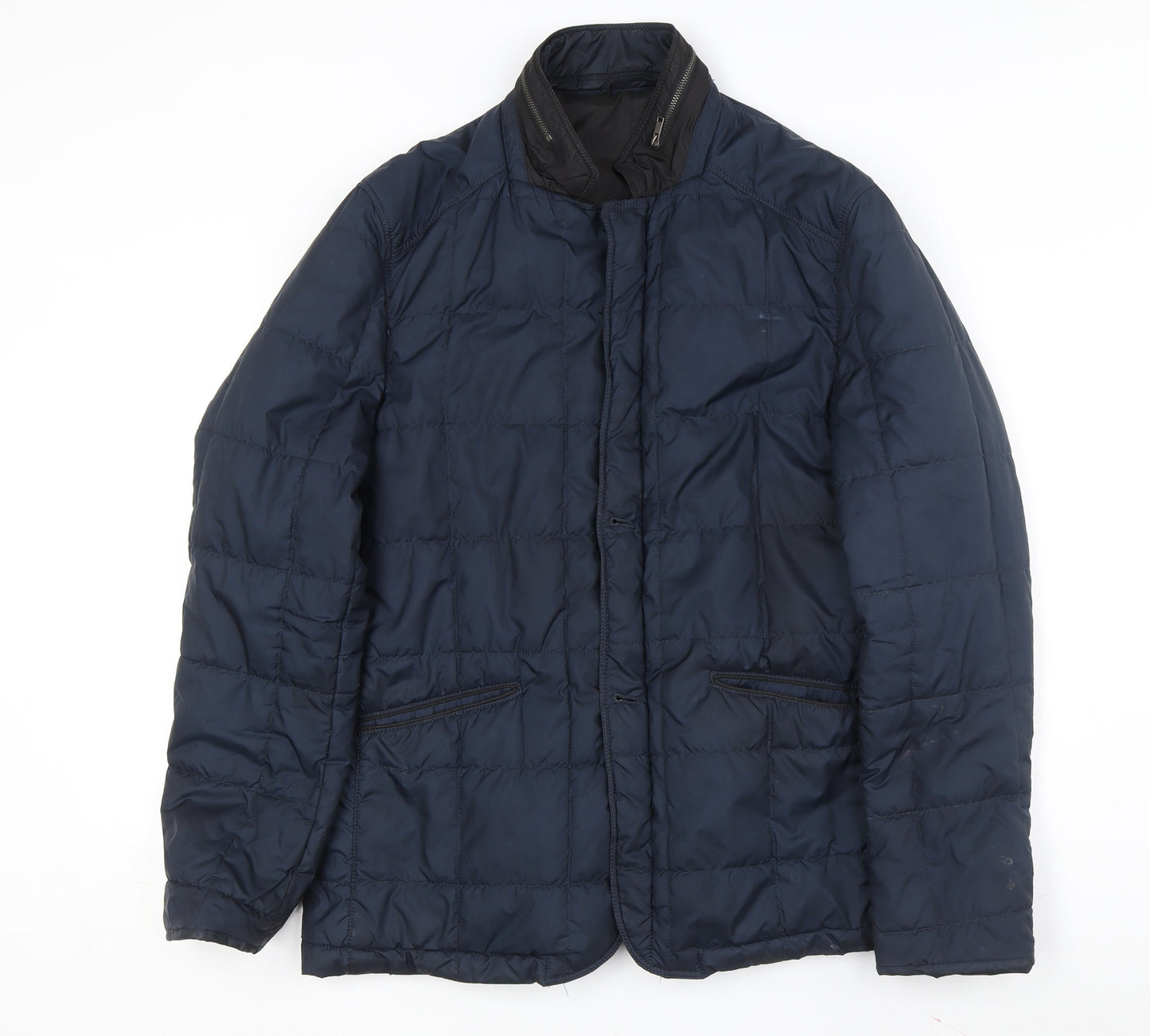 Zara Men XL Blue Puffer Jacket - Casual Stand-Up