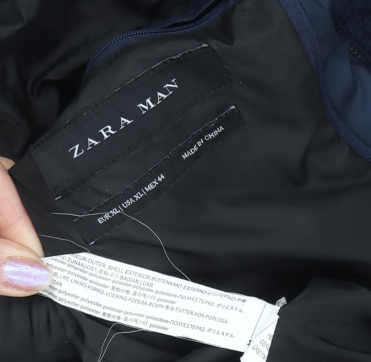 Zara Men XL Blue Puffer Jacket - Casual Stand-Up