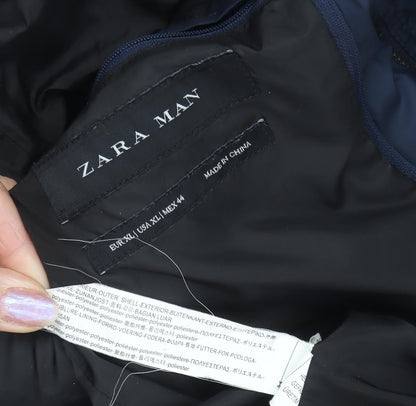 Zara Men XL Blue Puffer Jacket - Casual Stand-Up