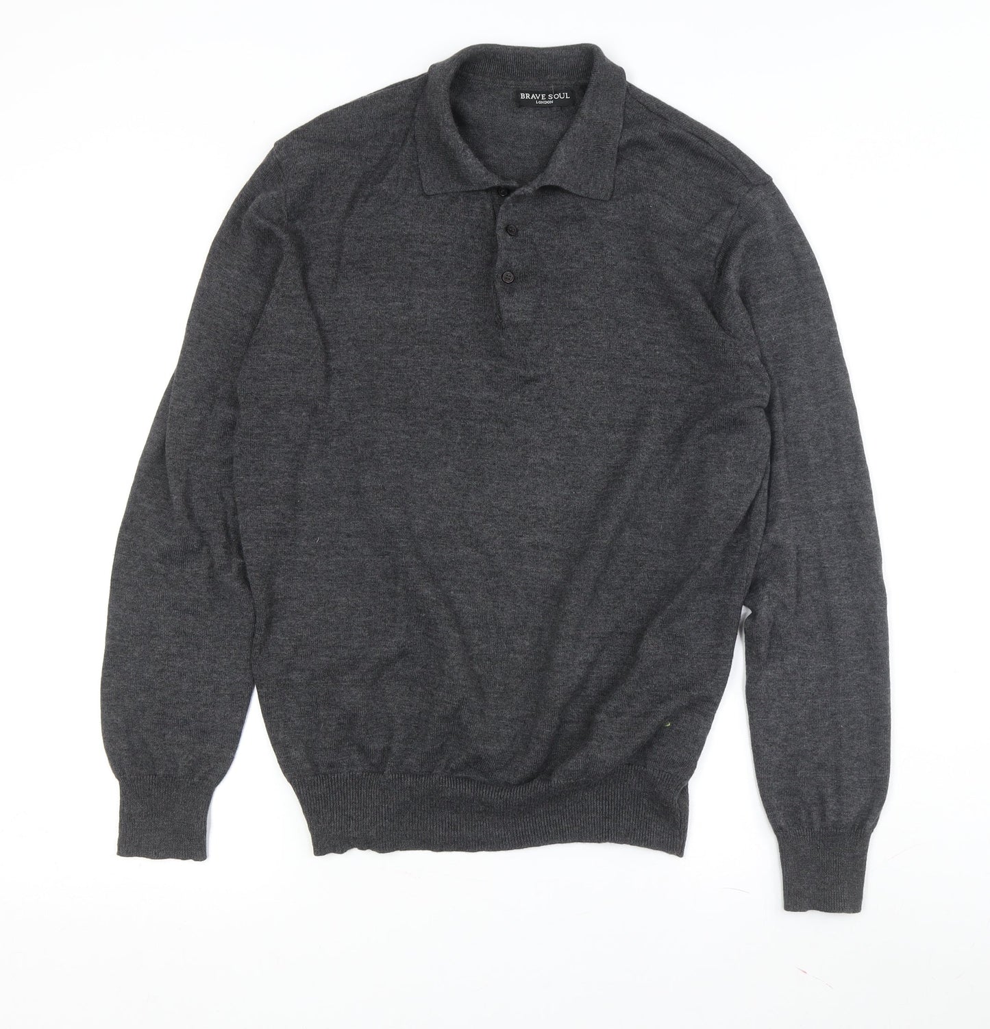 Brave Soul Men's Grey Collared Pullover Jumper L