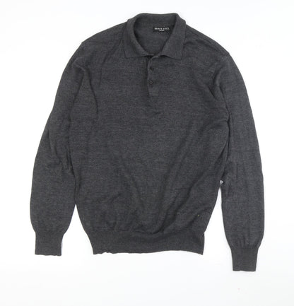 Brave Soul Men's Grey Collared Pullover Jumper L