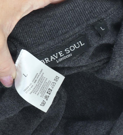 Brave Soul Men's Grey Collared Pullover Jumper L