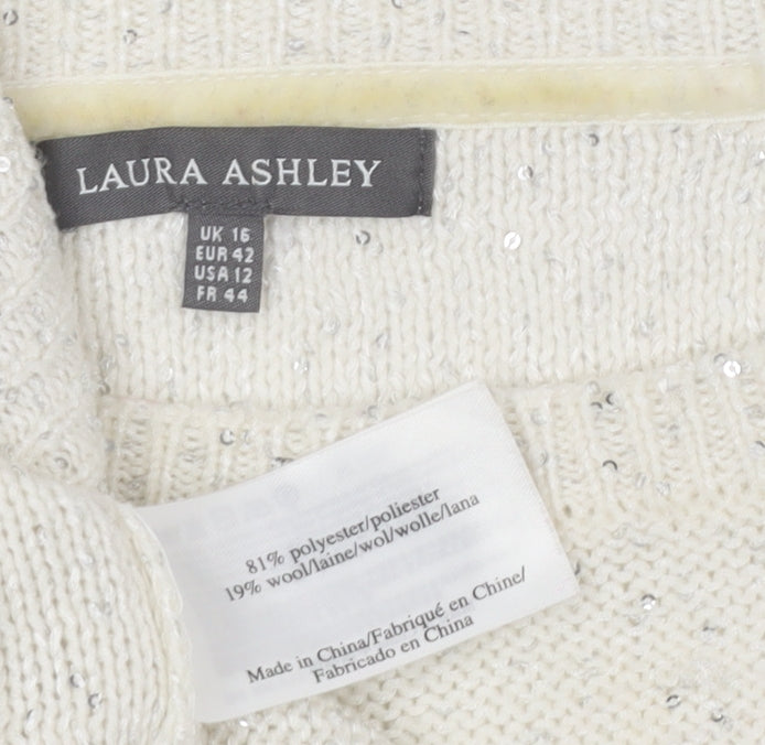 Laura Ashley Women's Ivory Sequin Pullover Jumper Size 16