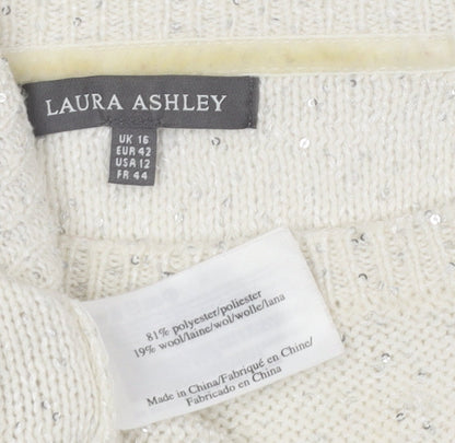 Laura Ashley Women's Ivory Sequin Pullover Jumper Size 16