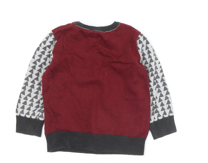 Mamas & Papas Boys Geometric Red Jumper Size 146