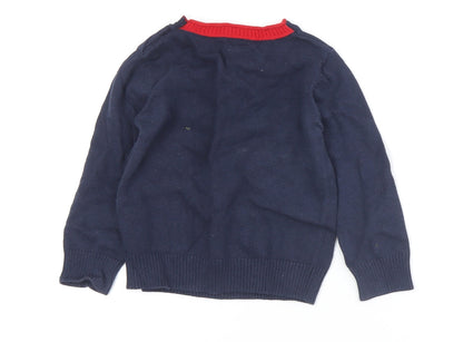 Mamas & Papas Boys Blue V-Neck Pullover Jumper 2-3 Years