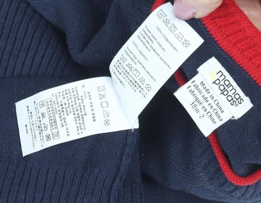 Mamas & Papas Boys Blue V-Neck Pullover Jumper 2-3 Years