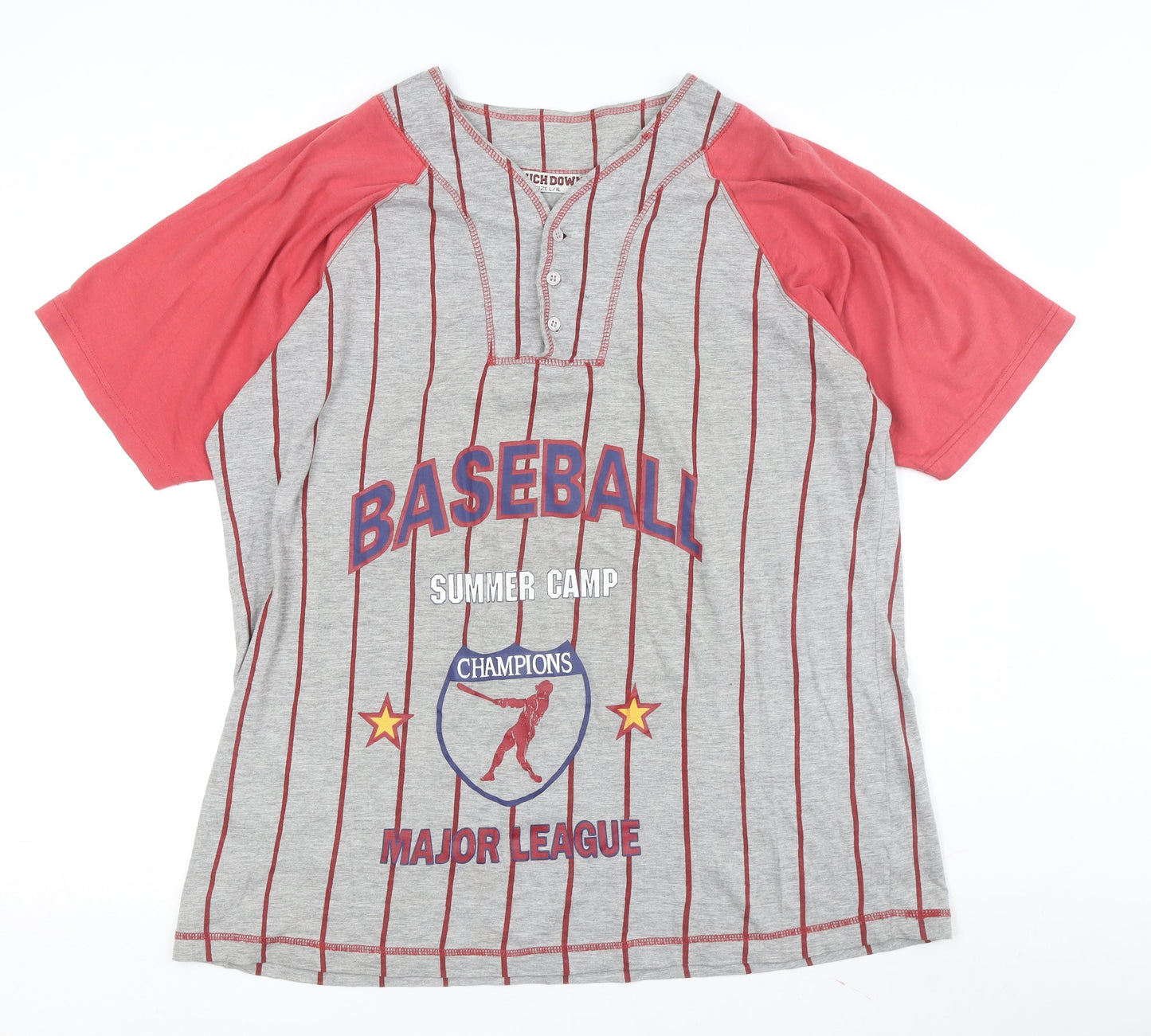 Touch Down Men's Grey Red L Striped Sports Tee