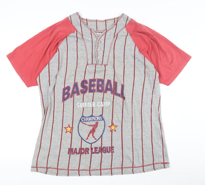 Touch Down Men's Grey Red L Striped Sports Tee